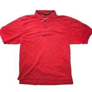 Vintage Nike Golf Red Textured Waffle Knit Polo Shirt Mens Large Swoosh Logo